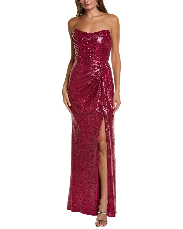 Rene Ruiz Strapless Sequin Draped Gown