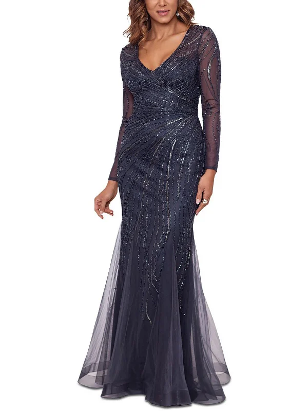 Womens Embellished Sequin Evening Dress