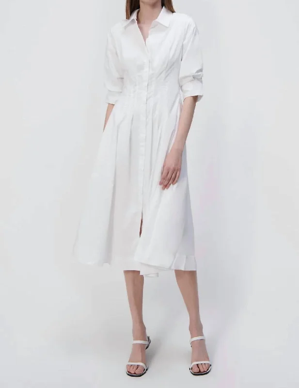 Jazz Pintuck Midi Dress In White