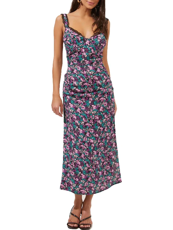 Alva Womens Floral Smocked Midi Dress