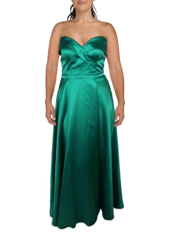 Womens Taffeta Off-The-Shoulder Evening Dress