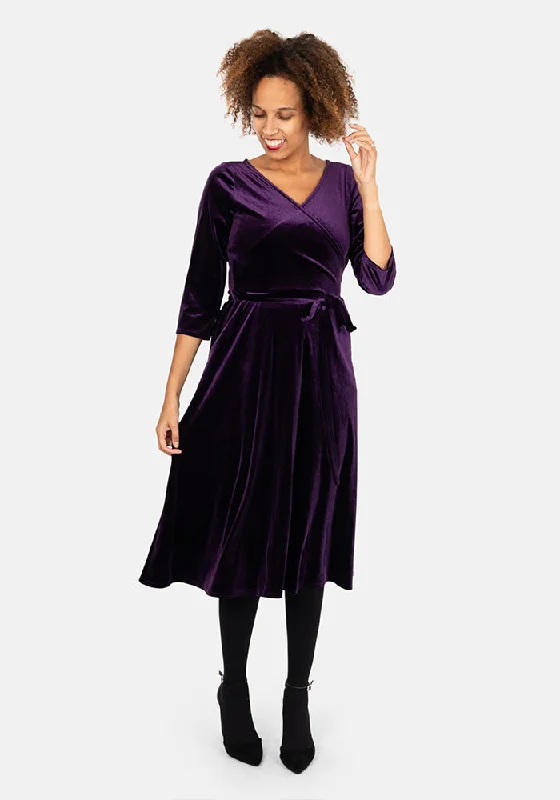 Natalya Purple Velvet Midi Dress