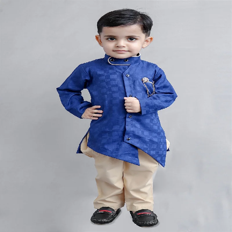 Asymmetric Boys Kurta Pajama in Checks Pattern