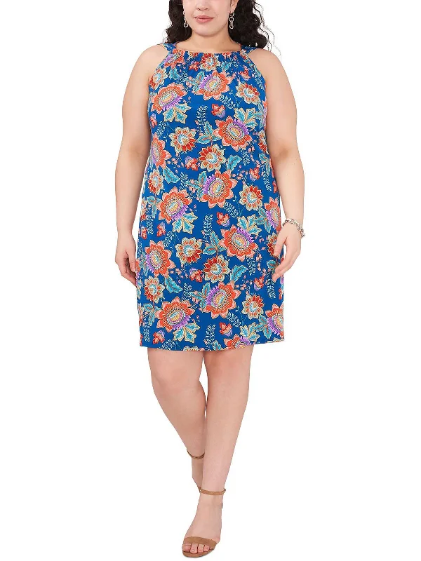 Plus Womens Floral Knee-Length Halter Dress