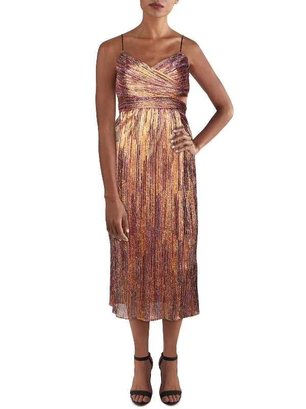 Womens Metallic Cut-Out Midi Dress