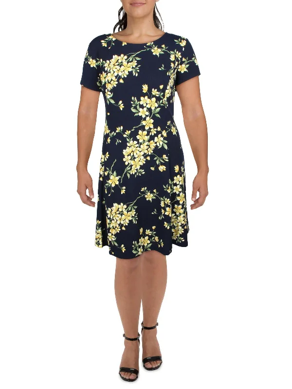 Plus Womens Floral Print Midi Fit & Flare Dress