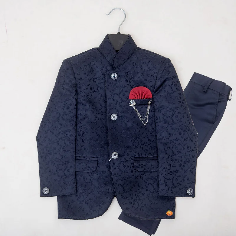 Embroidered Navy Blue Jodhpuri Suit for Boys