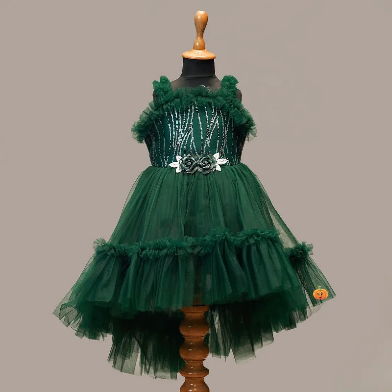 Green High Low Design Party Wear Girls Frock