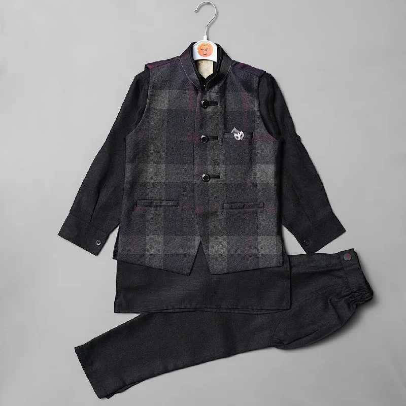 Black Boys Kurta Pajama with Nehru Jacket