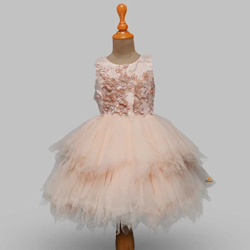 Peach Layer Frock for Kids with Sequin Motifs