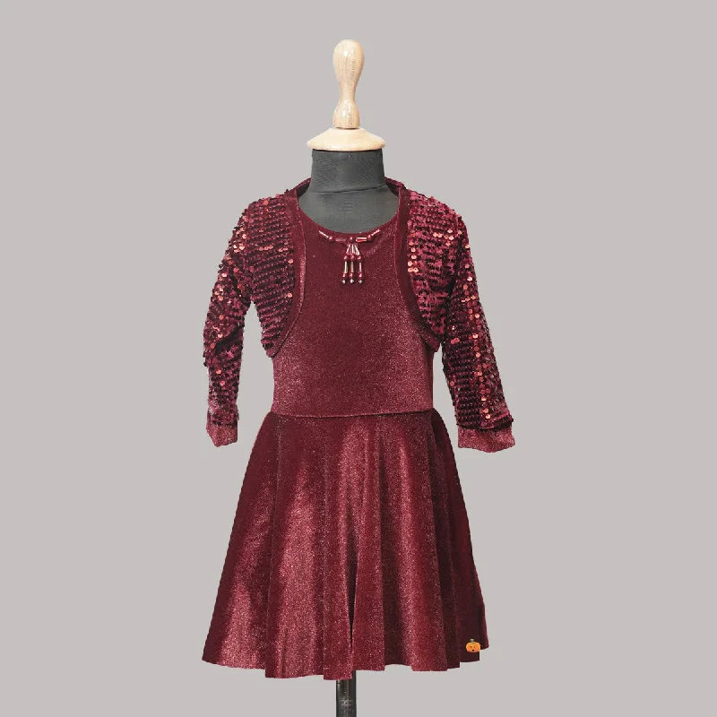 Maroon Sequin Girls Midi with Sequin Jacket