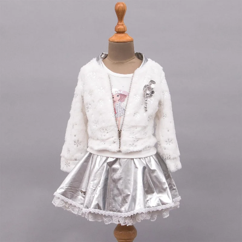 Cream Winter Girls Skirt & Top