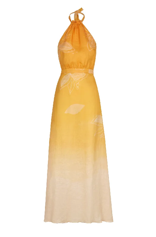 Magdalena Linen Maxi Dress in Yellow