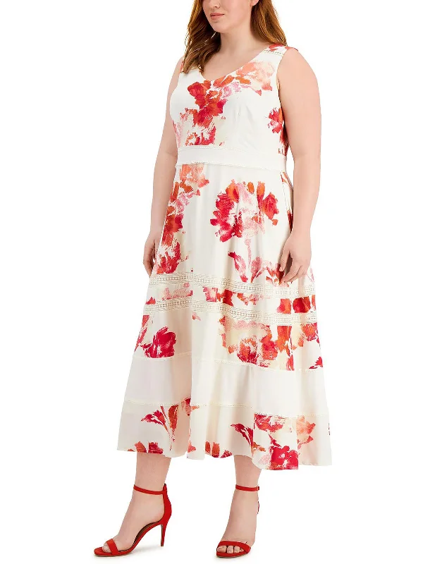 Plus Womens Printed Sleeveless Midi Dress