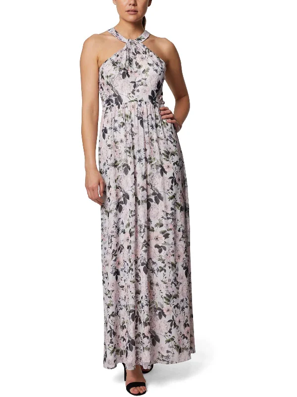 Womens Floral Metallic Maxi Dress