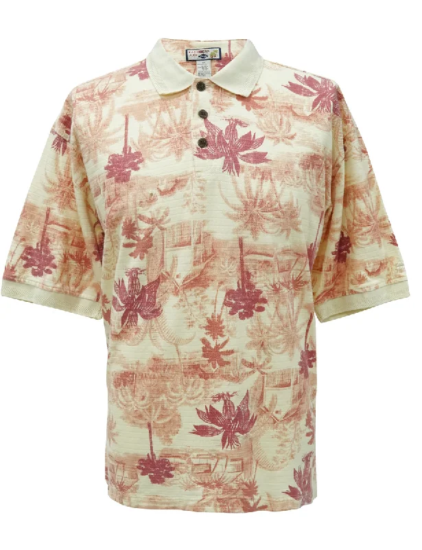 Caribbean Joe Hawaiian Button Front Polo Shirt - M