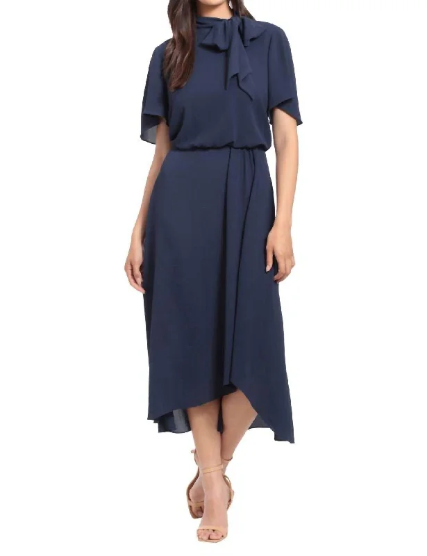 Side Tie Flutter Sleeve Dress in Navy