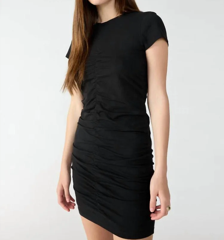 Ruched T-Shirt Dress In Black