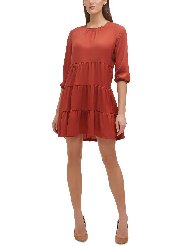 Womens Tiered 3/4 Sleeves Shift Dress