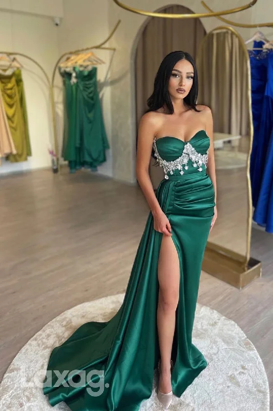 14713 - Sweetheart Rhinestone Draped Prom Evening Dress With Slit