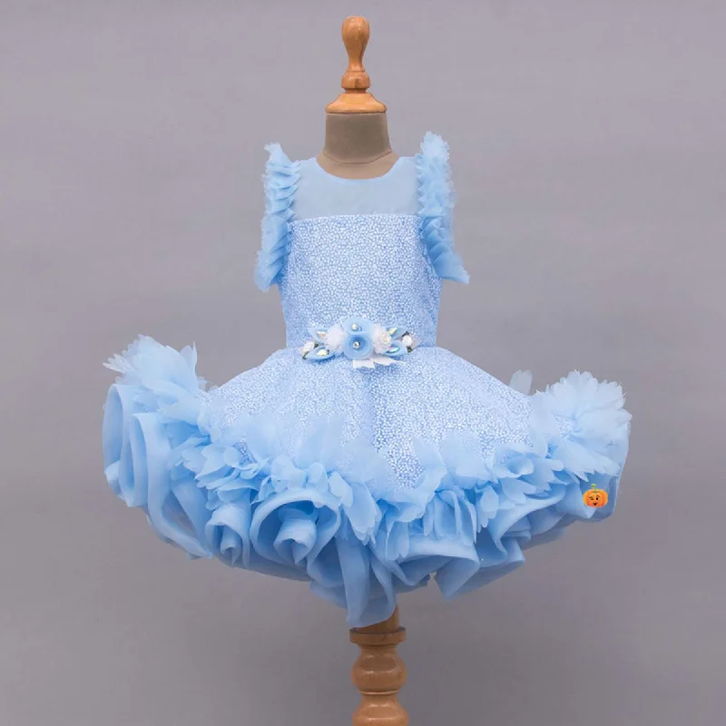 Sky Blue Ruffled Girls Frock