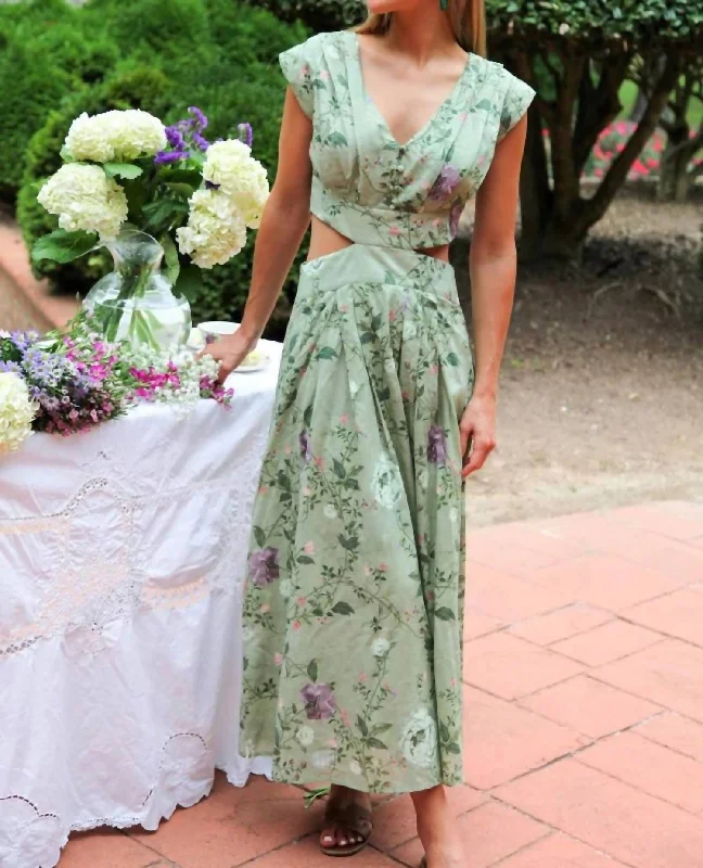 Adele Cutout Maxi Dress In Mint Floral