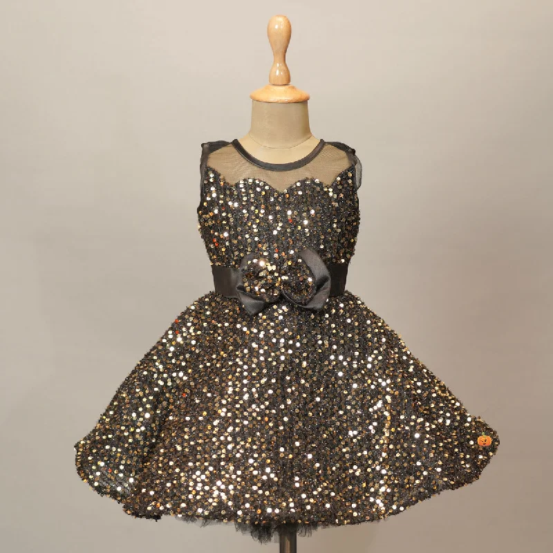 Fawn Party Wear Sequin Frock For Girls