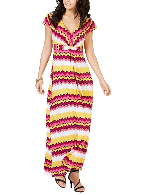 Womens Striped Split Neck Maxi Dress