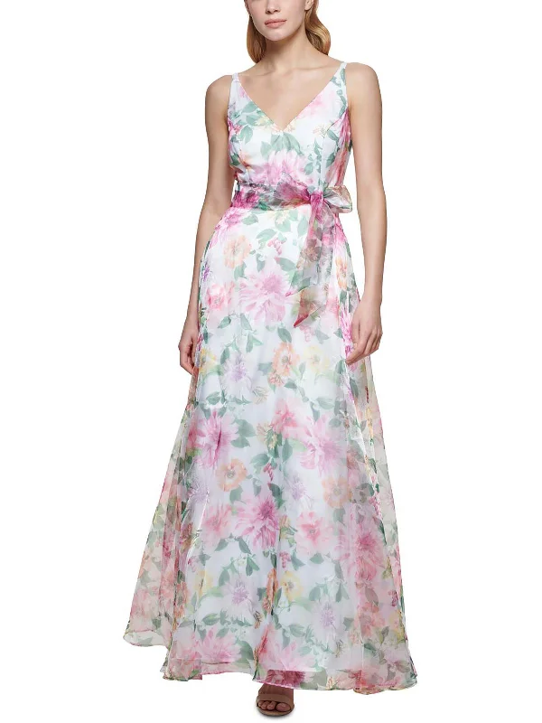 Womens Floral Sleeveless Evening Dress