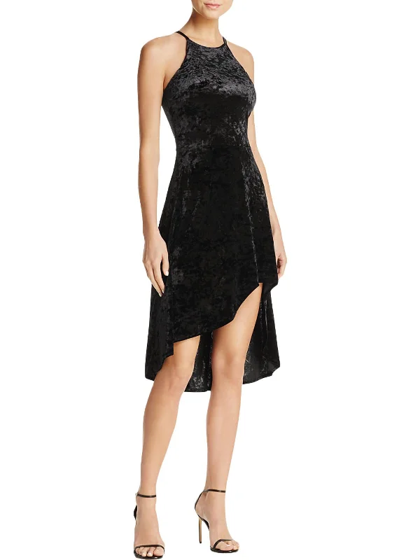 Womens Velvet Hi-Low Party Dress