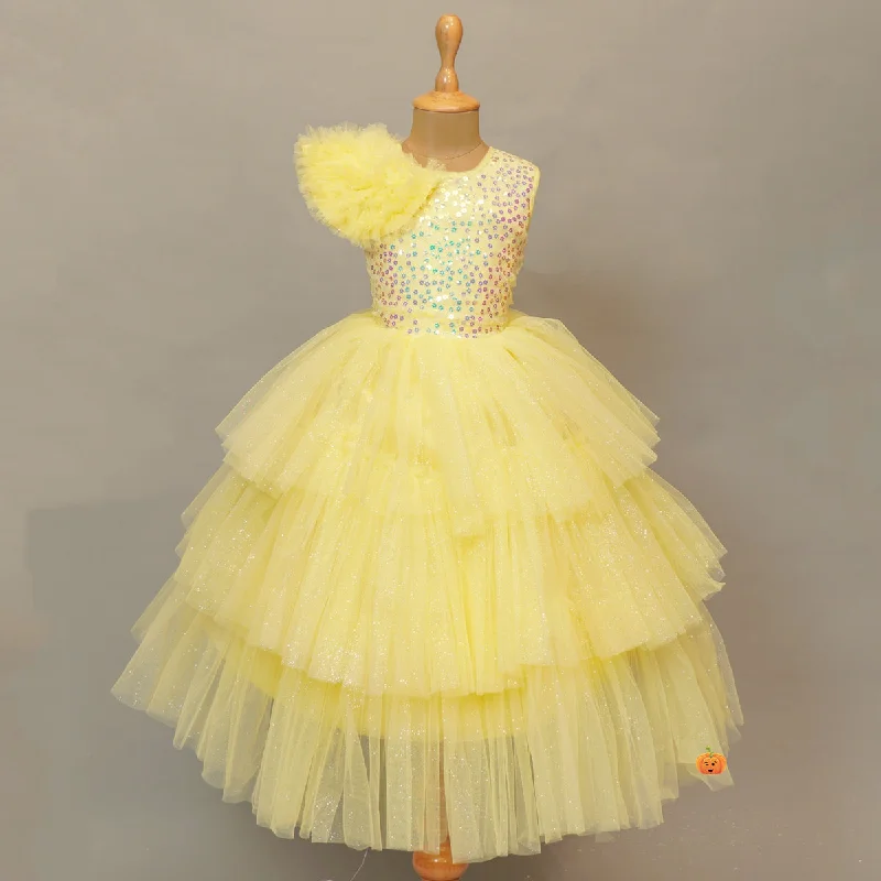 Lemon Layered Gown for Girls