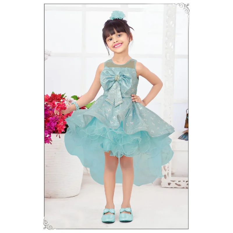 High-Low Party Wear Girls Frock with Bow Design