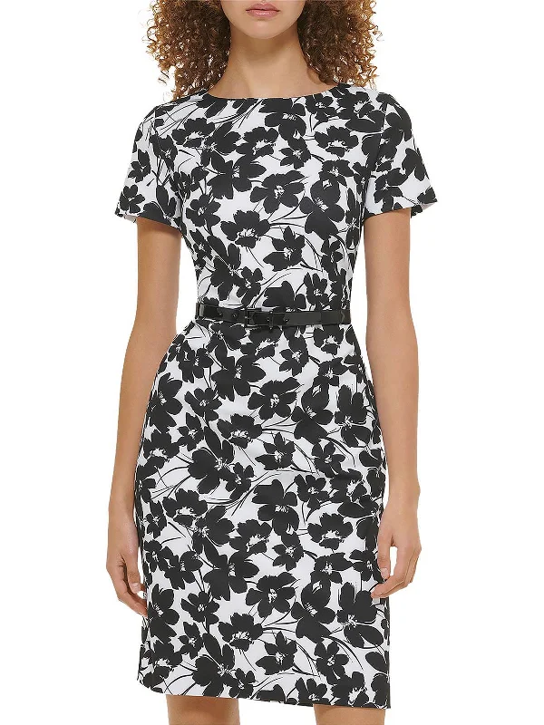 Womens Floral Print Knee Sheath Dress