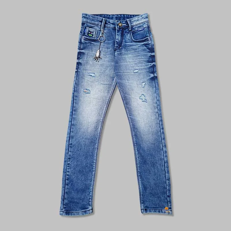 Dark Blue Rugged Pattern Jeans for Boys