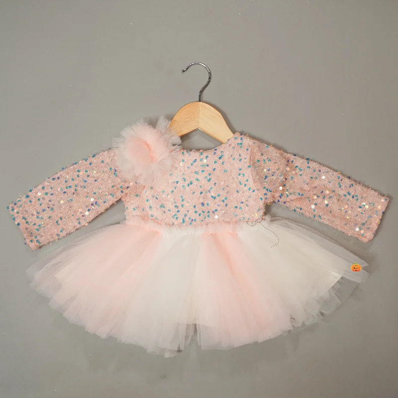 Peach Party Wear Dress for New Born Girls