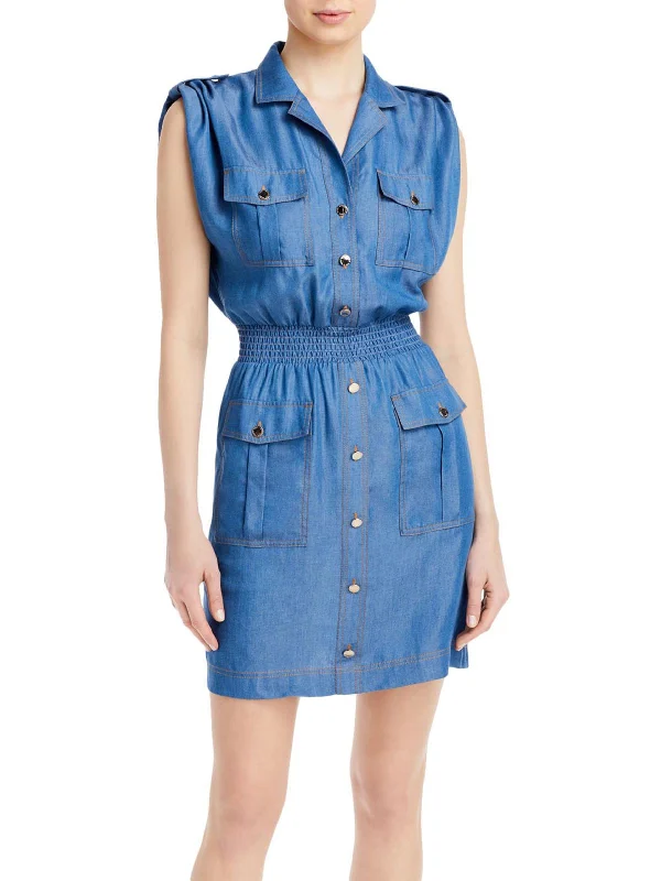 Womens Smocked Midi Shirtdress