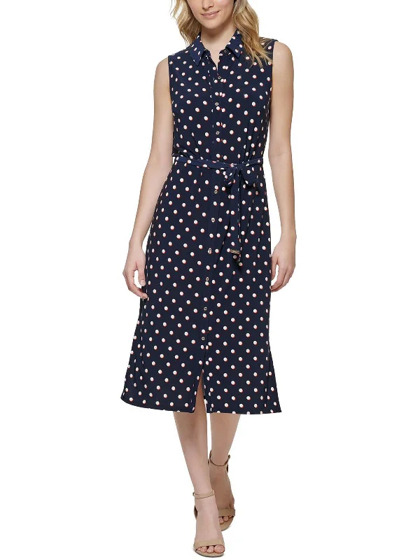 Womens Polka Dot Midi Shirtdress