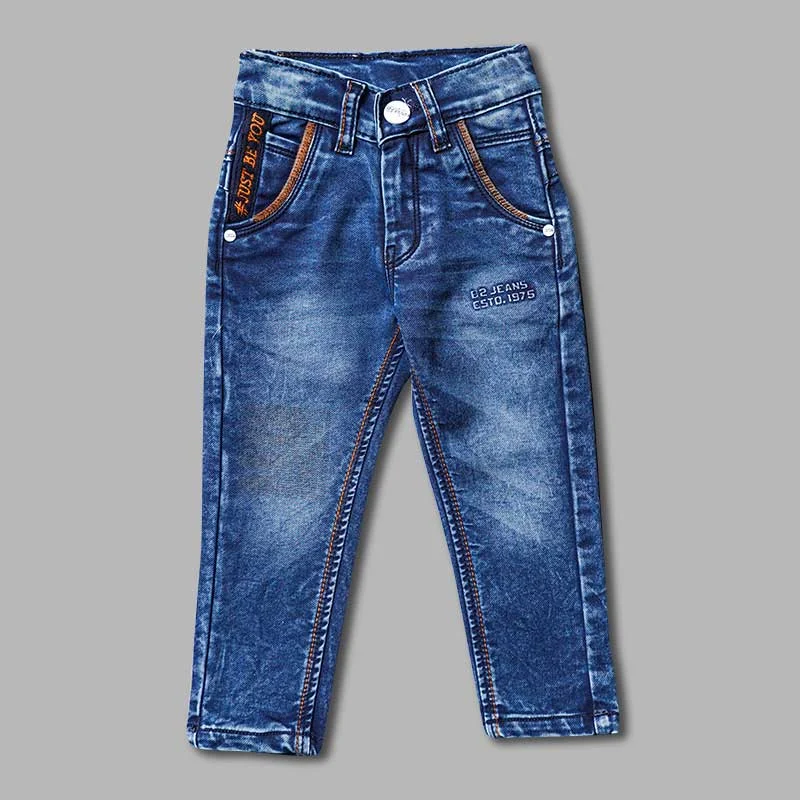 Dark Blue Sheded Jeans for Boys