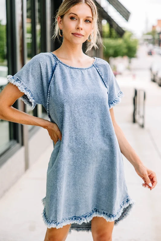 Make The Call Light Denim Shift Dress