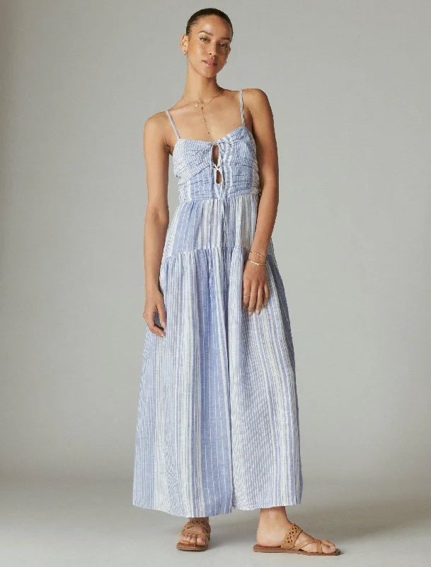 Lucky Brand Women's Striped Cutout Maxi Dress