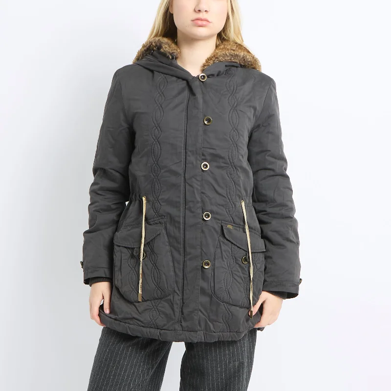 Only Embroided Fur Trim Jacket - UK 8