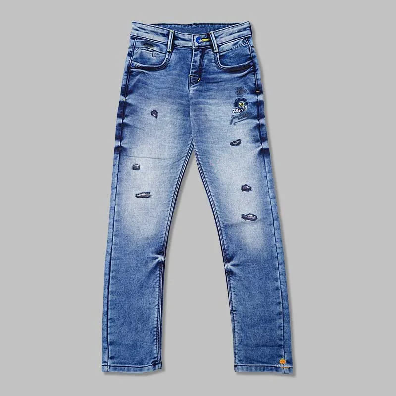 Dark Blue Ripped Pattern Boys Jeans