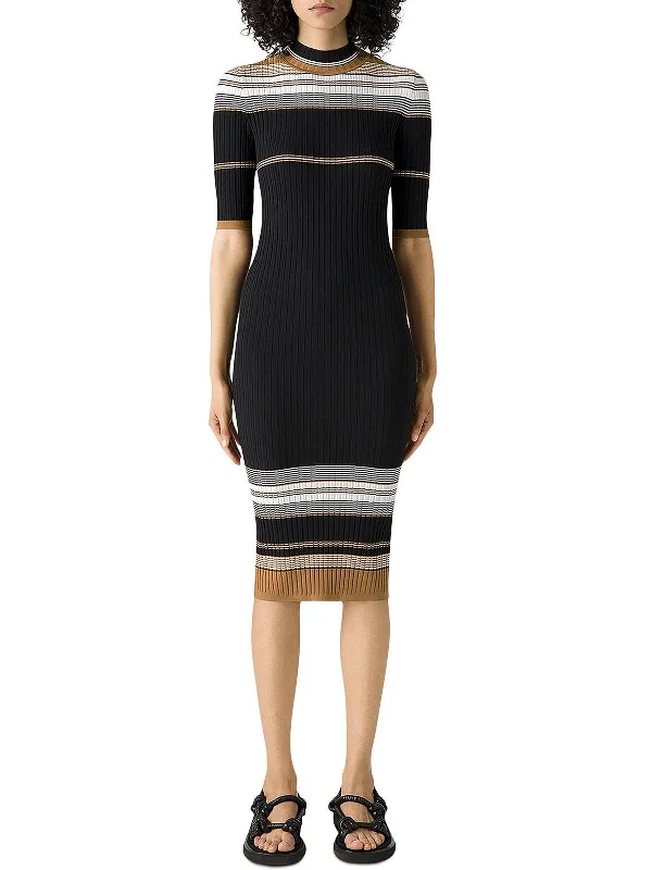 Womens Ribbed Knit Striped Sweaterdress