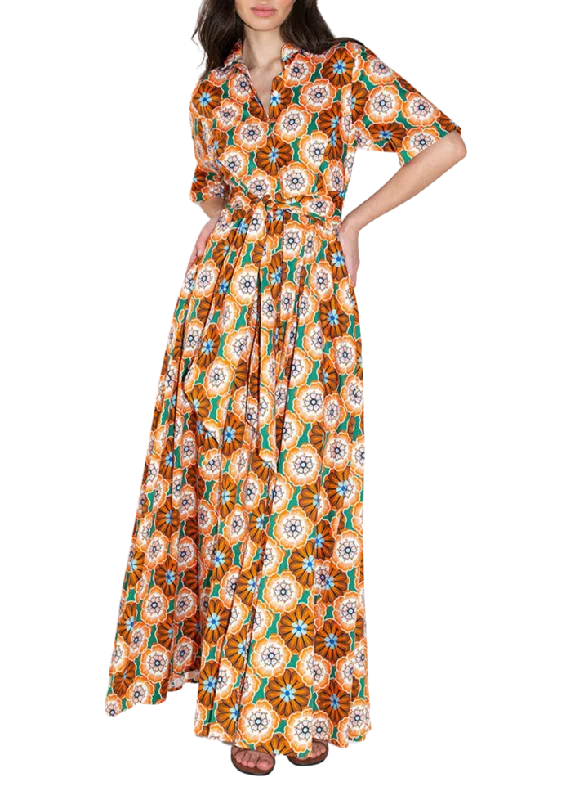 Posie Cotton Maxi Dress in Flower Pop Orange