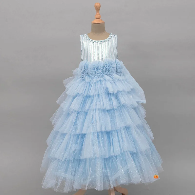 Sky Blue Sequin Girls Gown