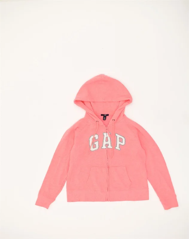 GAP Womens Graphic Zip Hoodie Sweater UK 14 Large Pink Cotton