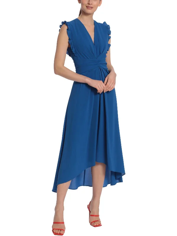 Womens Hi-Low V-Neck Midi Dress