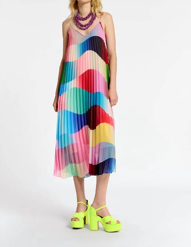 Daskur Pleated Slip Dress In Multi