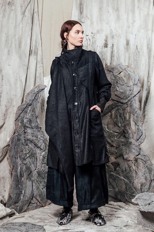 AW24 THORNE DRAPE TRENCH - OBSIDIAN CHENILLE