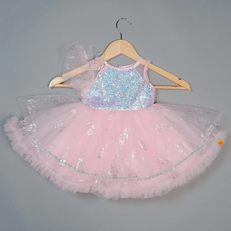 Pink & Peach Party Wear Baby Girls Frocks